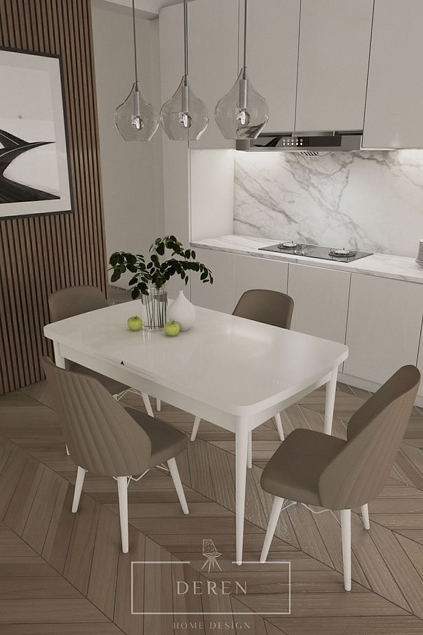 Mabel Serisi, 80x132 Mutfak Ve Salon Yemek Masası Takımı 4 Adet Kahve Sandalye - 1