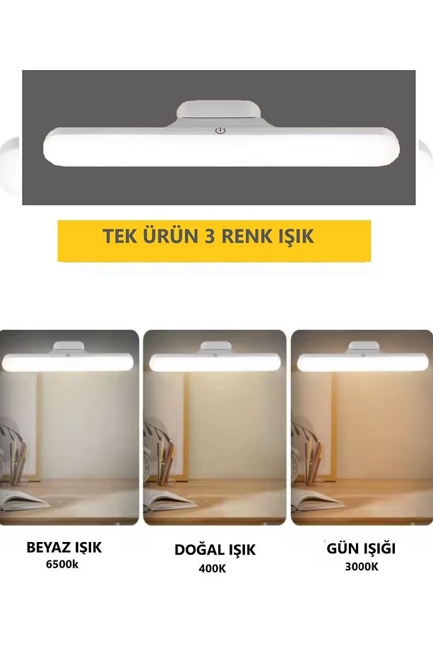 Şarjlı Mıknatıslı Yapışkanlı Kablosuz Led Spot Aplik Mutfak Tezgah Altı Spot Lamba Aplik 3 Renk - 2