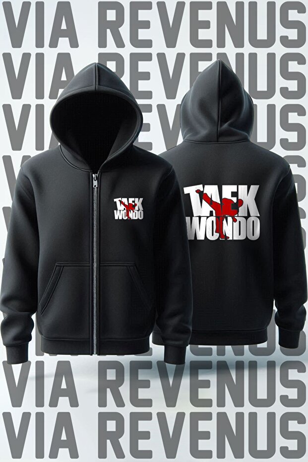 Taekwondo Front and Back Printed Unisex Zip Hooded Sweatshirt Cardigan