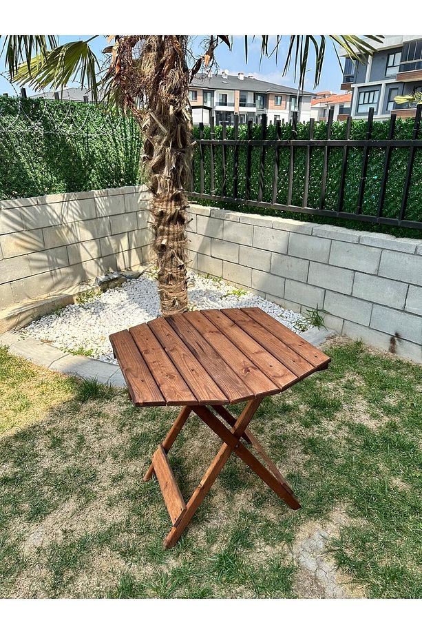Minderli Balkon Bahçe Mutfak 3lü Sekizgen Set Katlanır Masa Sandalye 70*70 - 6