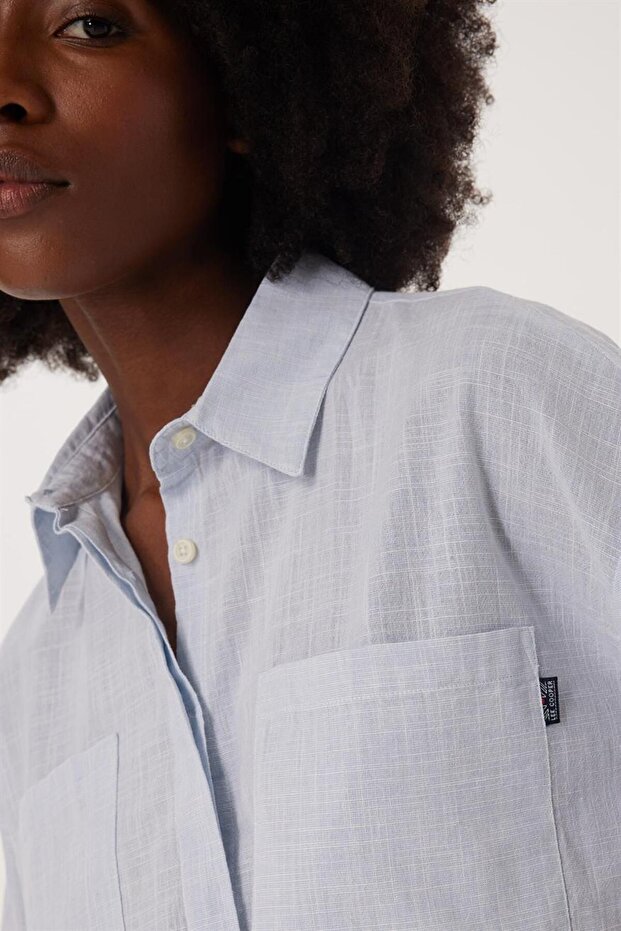 Mındy Kadın Dokuma Gömlek Mavi - 5