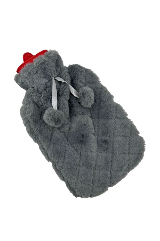 Plush Hot Water Bag with Bow Tie Gray 2 Lt
