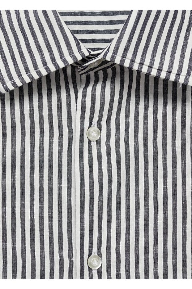 Gestreiftes Baumwoll-Leinenhemd mit normaler Passform - 6