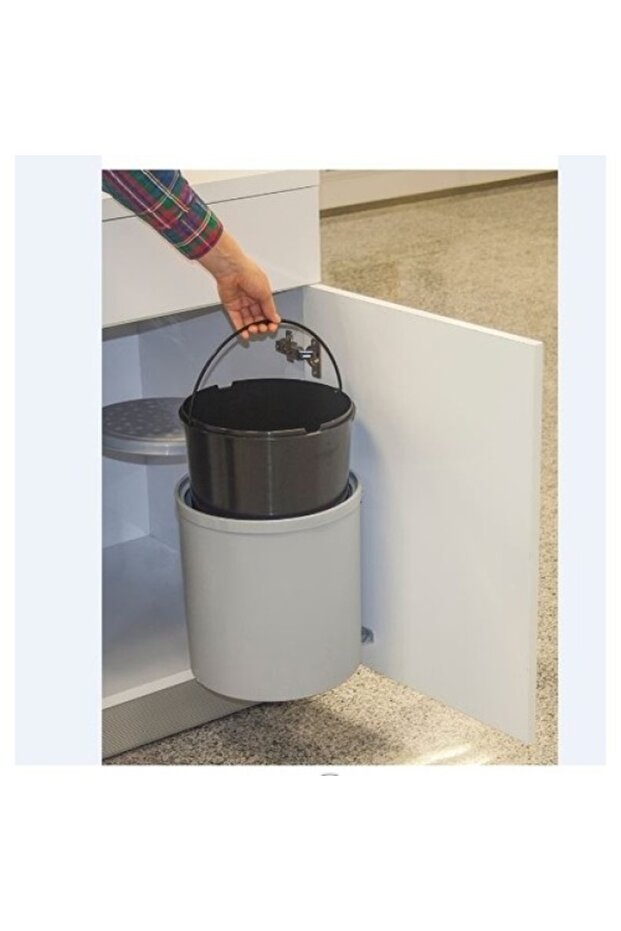 Mesbin Trash Can, Easily Removable Inside the Cabinet, 6 Lt. with Bucket. Grey - 3