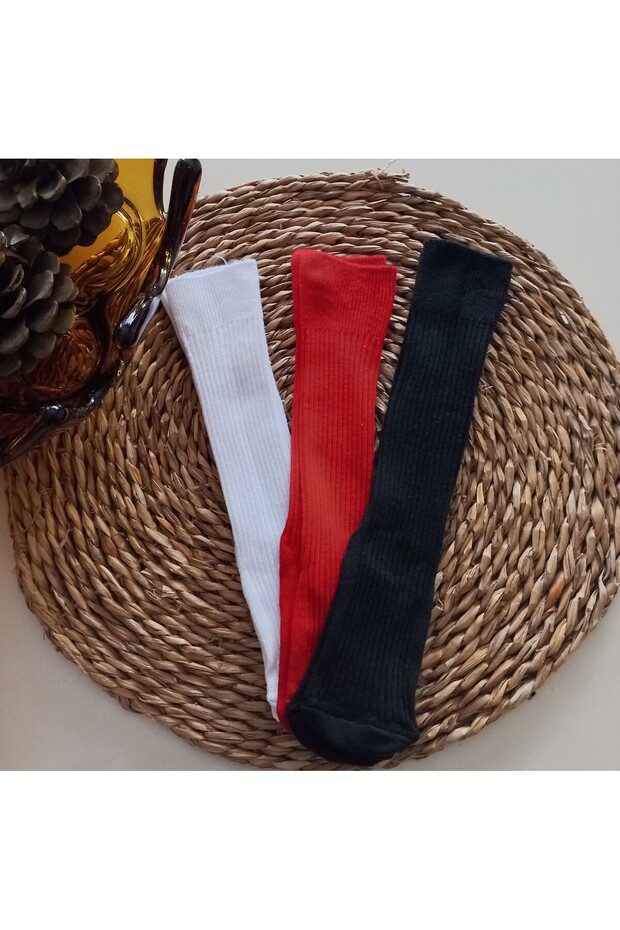 Baby Girl White Red Black 3 Pack Plain Knee Socks