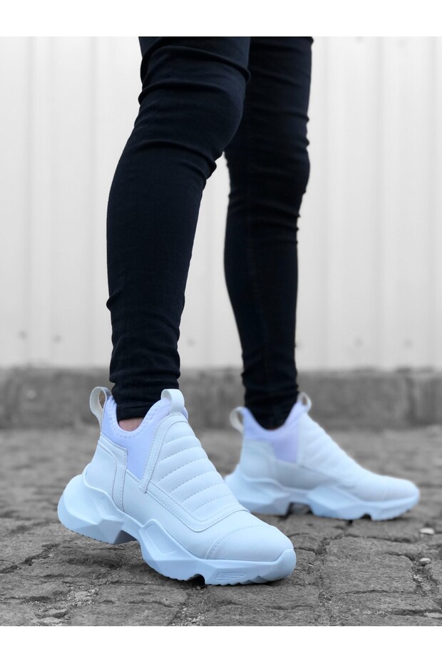 BA0401 Laceless Comfortable Thick Sole White Men's Sports Half Ankle Boots