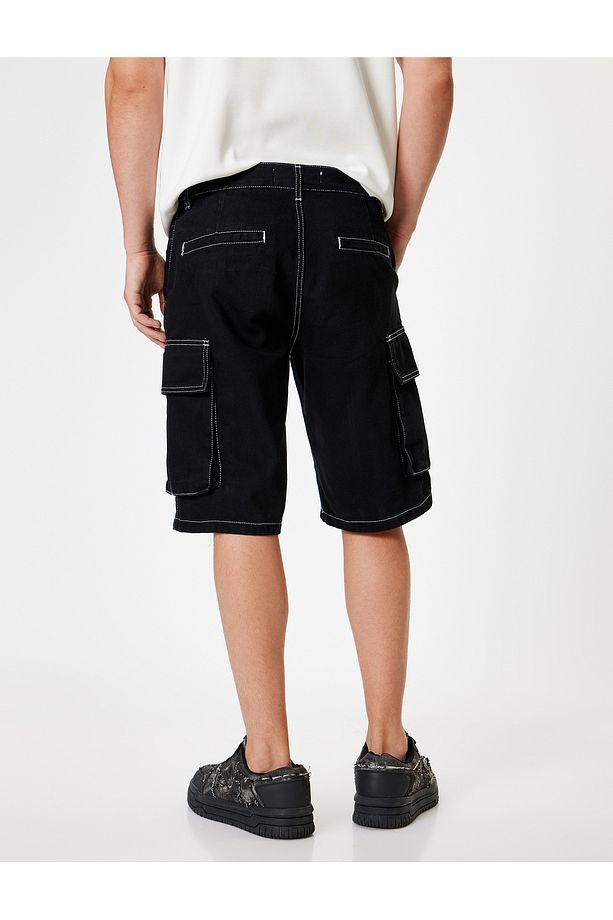 Kot Şort Loose Fit Kargo Cep Detaylı Bermuda Pamuklu - 4