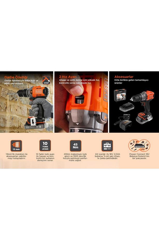 Black & Decker Bcd383d2xk-qw 18v 2ah Powerconnect™ Çift Bataryalı Darbeli Matkap - 2