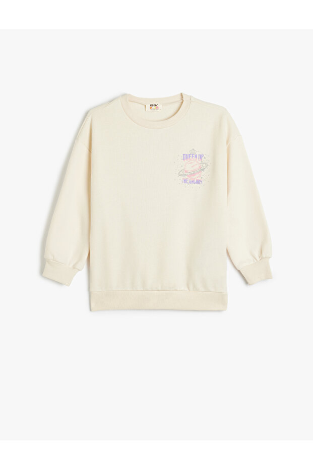 Sweatshirt Long Sleeve Crew Neck Print Detailed Raised