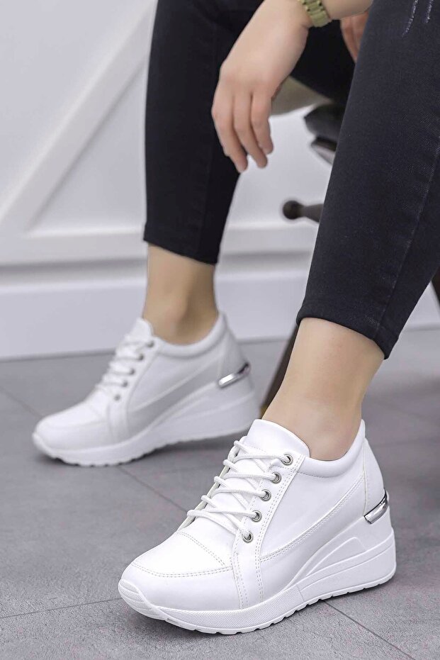 Hira Wedge Sole Sports Shoes-white-leather