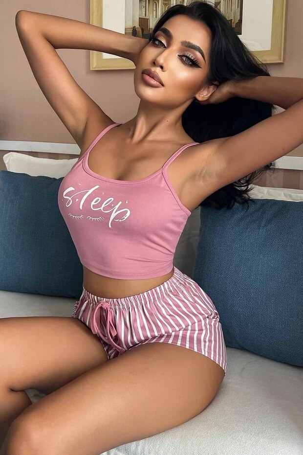Askılı Sleep Basklı Sortlu Pijama Takımı - 5