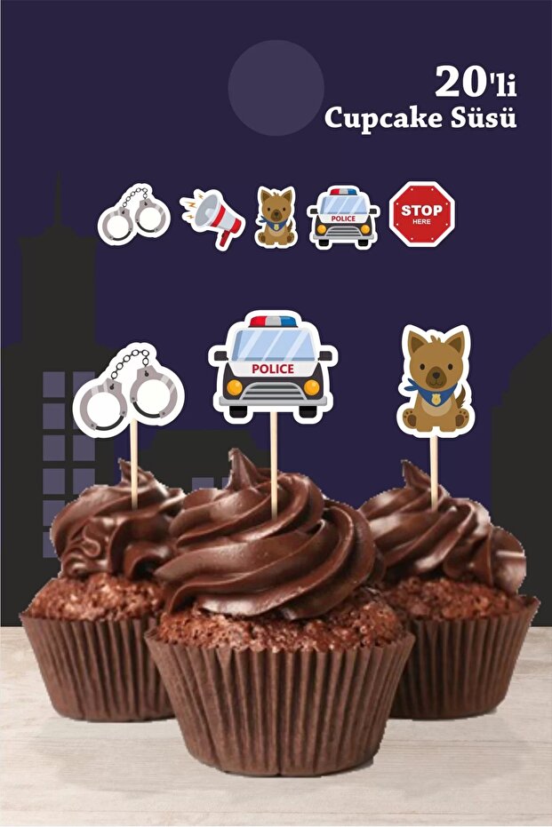 Polis Temalı Cupcake Süsü 20li