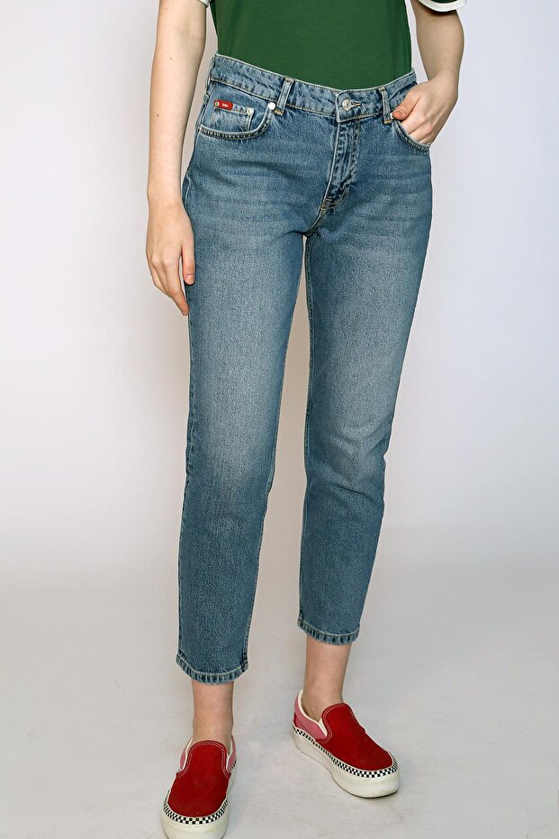 Funny High Waist Regular Fit Straight Leg Blue Women's Jeans