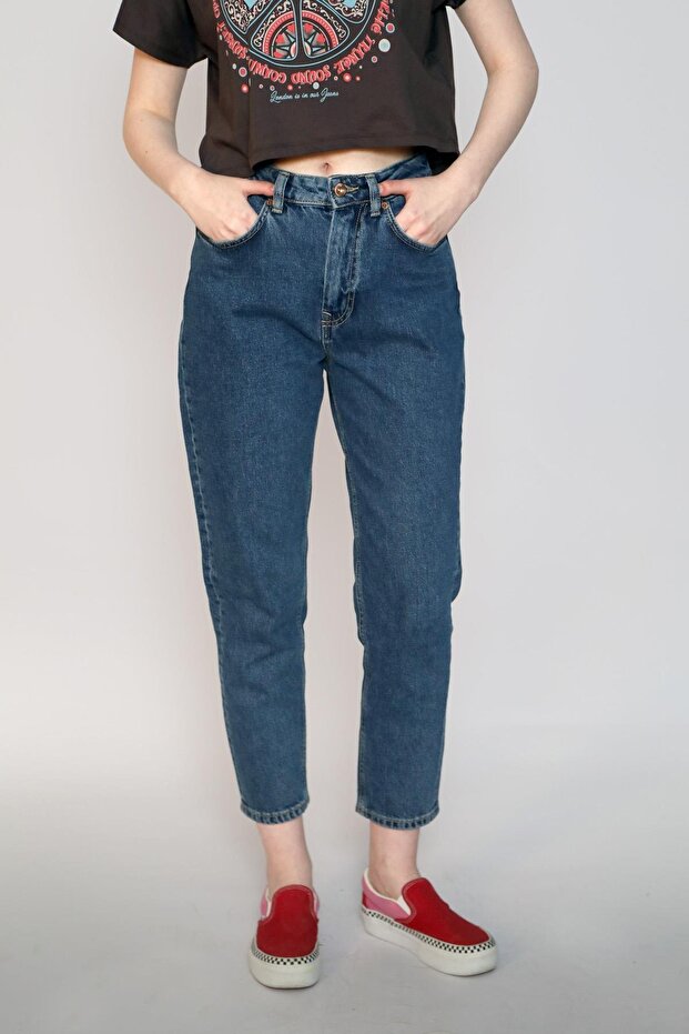 Marlyn Posey Blue Mi High Waist Wide Leg Mom Fit Light Blue Women's Denim Pants 242 Lcf