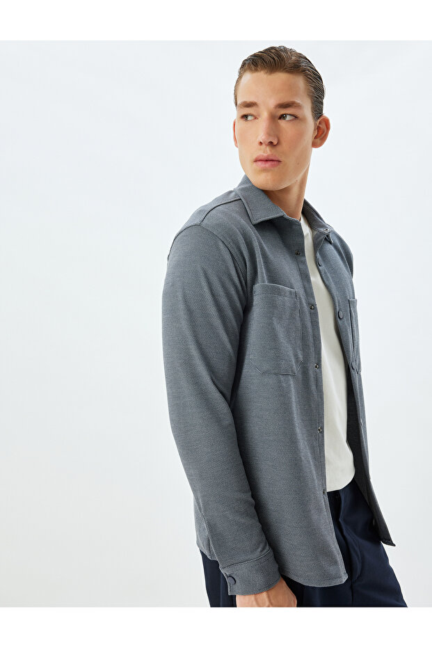 Long Sleeve Shirt Pocket Detailed Viscose Blended