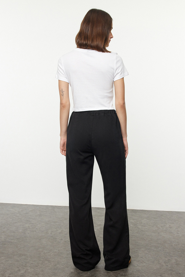 More Sustainable Siyah %100 Tencel™ Beli Lastikli Yüksek Bel Jeans TWOSS24JE00203 - 7