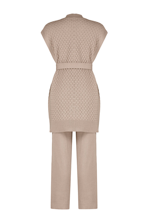 Dzianinowy sweter z paskiem z norek i ryżu, zestaw góra-dół TCTAW24US00045 - 7