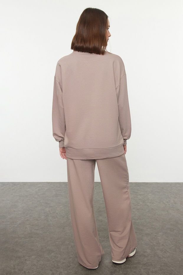 Nerzfarbene, bequeme Passform – Trainingsanzug-Set aus Stricksweatshirt und -hose mit weitem Bein TWOAW25EM00004 - 5
