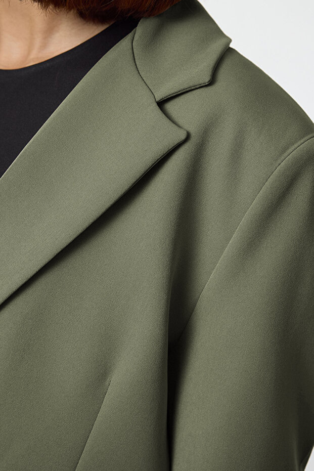 Açık Haki Oversize Dokuma Blazer Ceket TWOAW24BC00107 - 2