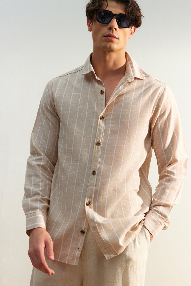 Mavi Regular Fit %100 Pamuk Keten Görünümlü Gömlek TMNSS23GO00111 - 5