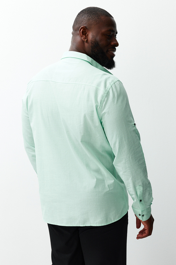 Yeşil Regular Fit Rahat Düğmeli Yaka Basic Büyük Beden Gömlek TMNSS23GO00094 - 6