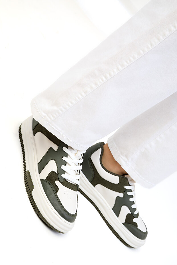 19602 Model Khaki-Białe Damskie Trampki - 3