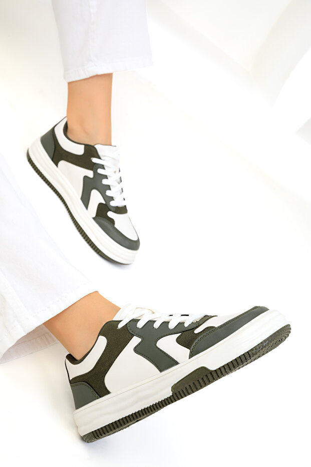 19602 Model Khaki-Białe Damskie Trampki - 2