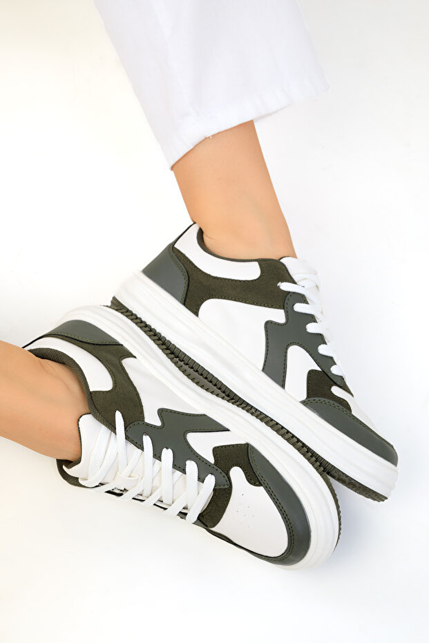 19602 Model Khaki-Białe Damskie Trampki - 5