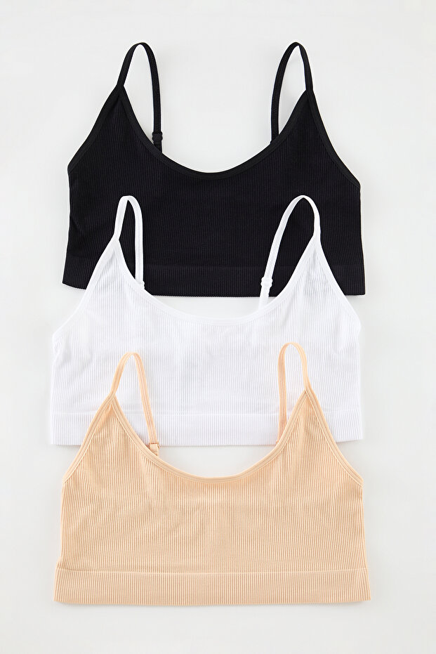 Çok Renkli 3'lü Paket Seamless/Dikişsiz Balensiz Kapsız Askılı Örme Bralette Sütyen THMAW25SU00020 - 9