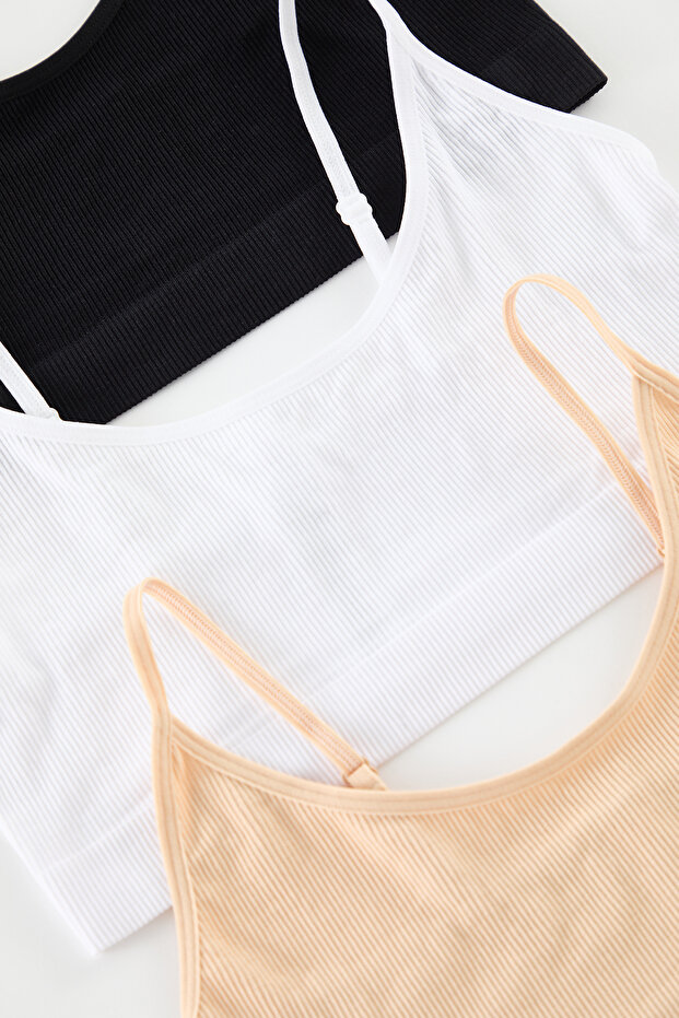 Çok Renkli 3'lü Paket Seamless/Dikişsiz Balensiz Kapsız Askılı Örme Bralette Sütyen THMAW25SU00020 - 10