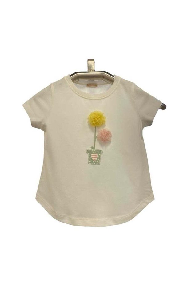 Girl's Tulle Floral Short Sleeve T-shirt White