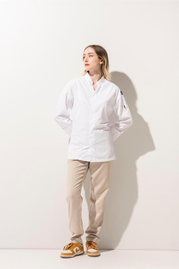 سترة الشيف البيضاء برقبة على شكل حرف V - C-07 VNECK للسيدات