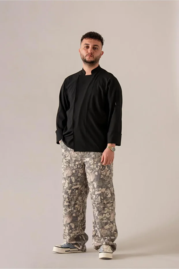 C-04 SOFT LINEN - Siyah Keten Şef Ceketi - 2