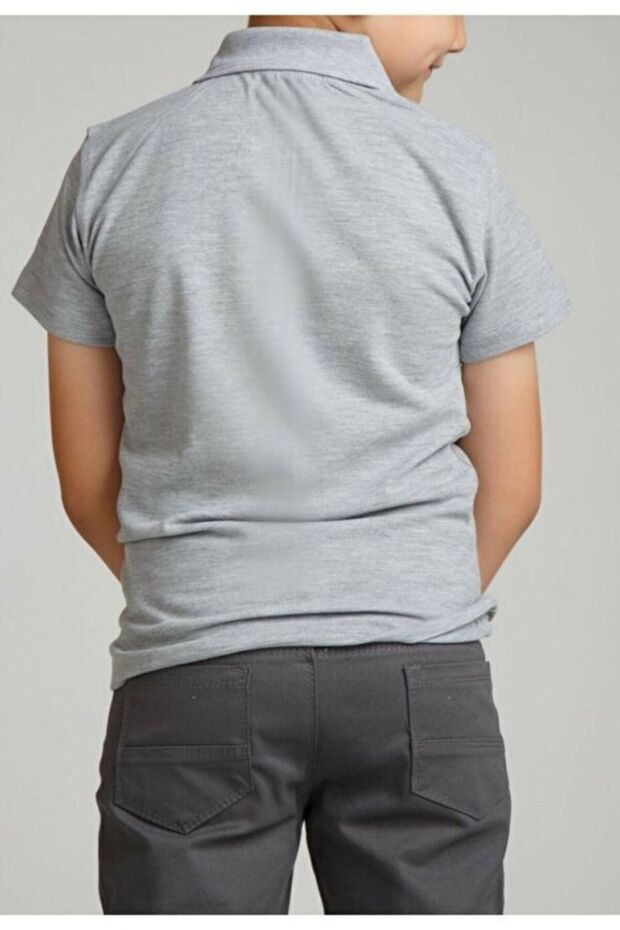 Gri Unısex Penye Polo Yaka T-shirt - 2