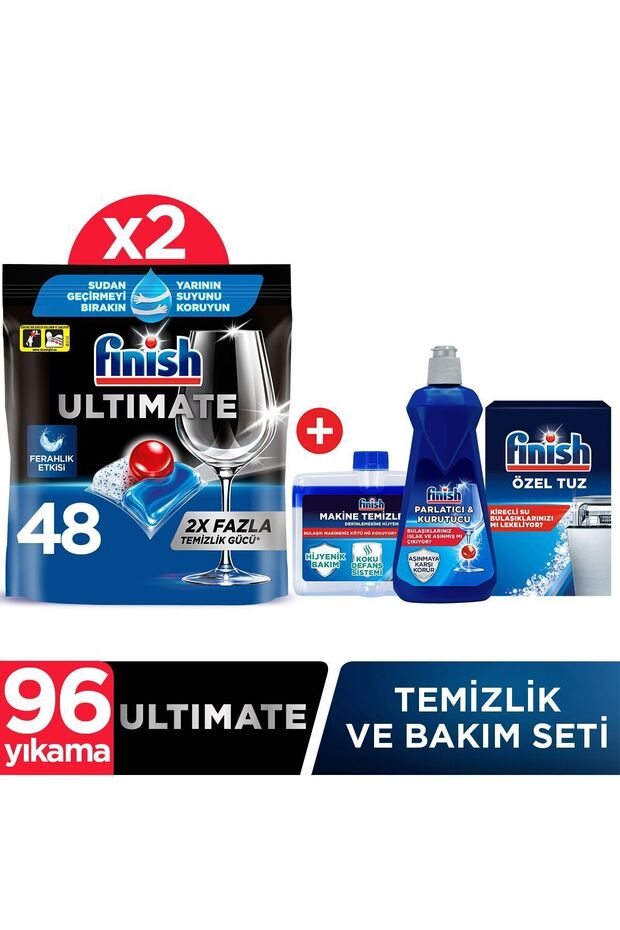Quantum Ultimate 96 Kapsül Bulaşık Makinesi Deterjanı Tableti (2 x 48) + Temizlik ve Bakım Seti - 1