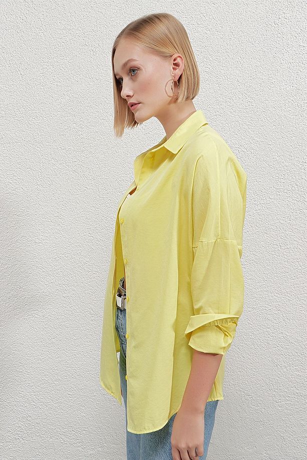 Kadın Sarı Oversize Uzun Basic Gömlek Hzl22w-bd139001 - 5