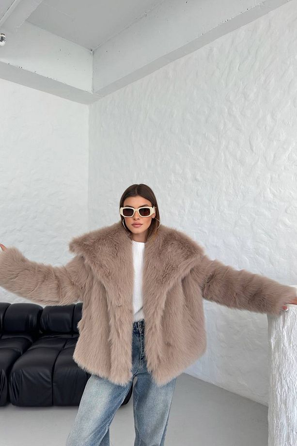 kadın camel oversize çıtçıtlı ithal kürk mont NBG037 - 4