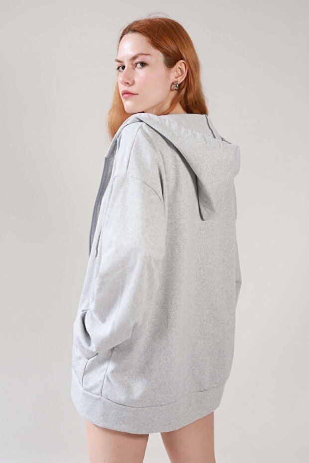 Gray Two Thread Basic Oversize Cardigan - 4