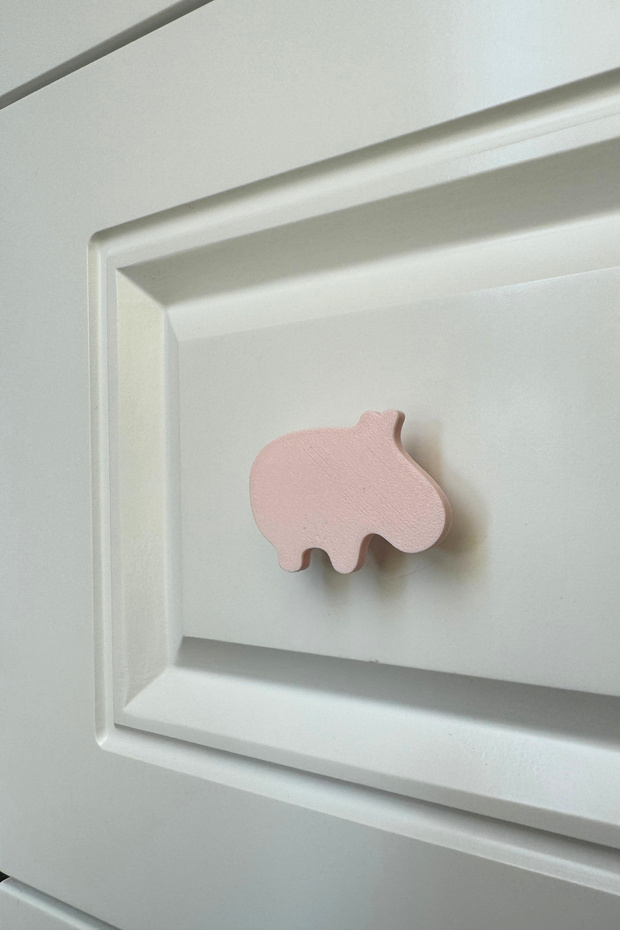 Pink Hippo Cabinet Handle - Modern and Durable Furniture Handle for Children's Room, Kitchen and Bathroom, Dh