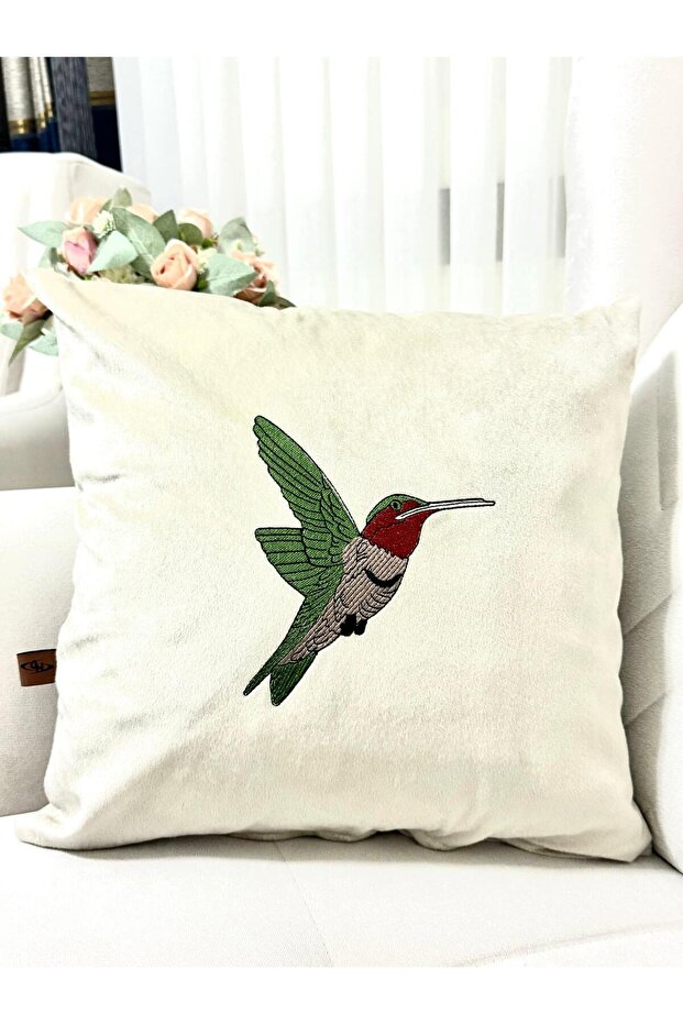 Throw Pillow Cover Velvet Bohemian Pattern with Bird Figure