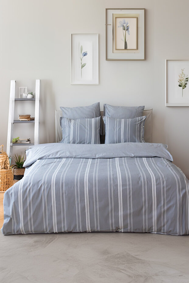 Bohemian Natural Striped Double Duvet Cover Set Gray Color Without Sheets