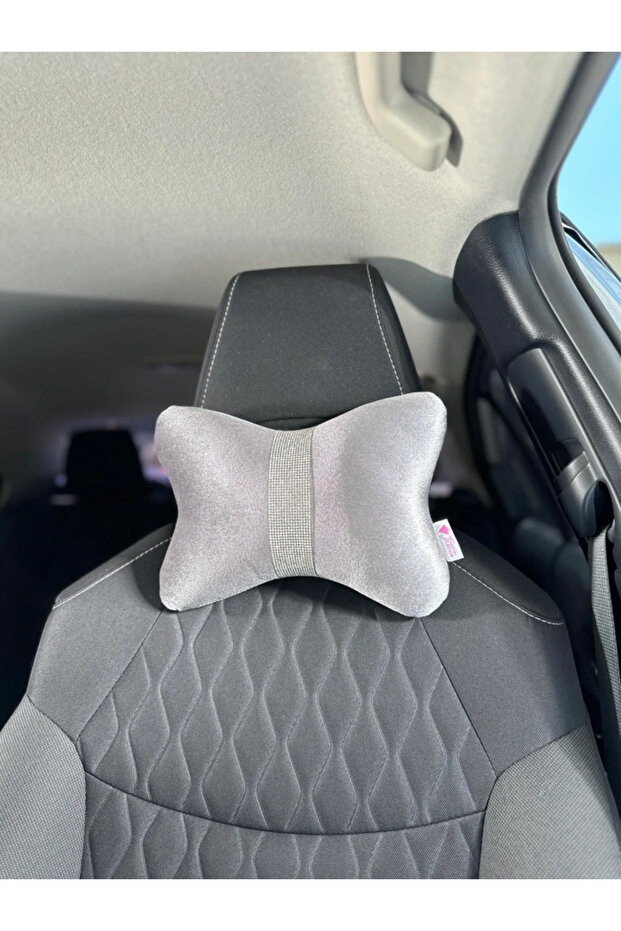 Gray Plain Velvet Silver Vertical Striped Neck Pillow 1 Piece