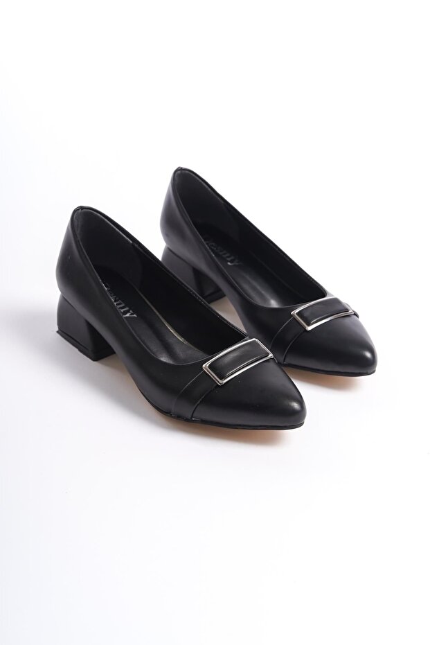 Women's Katra 4 Cm Thick Heeled Flat Buckle Detailed Classic Shoes