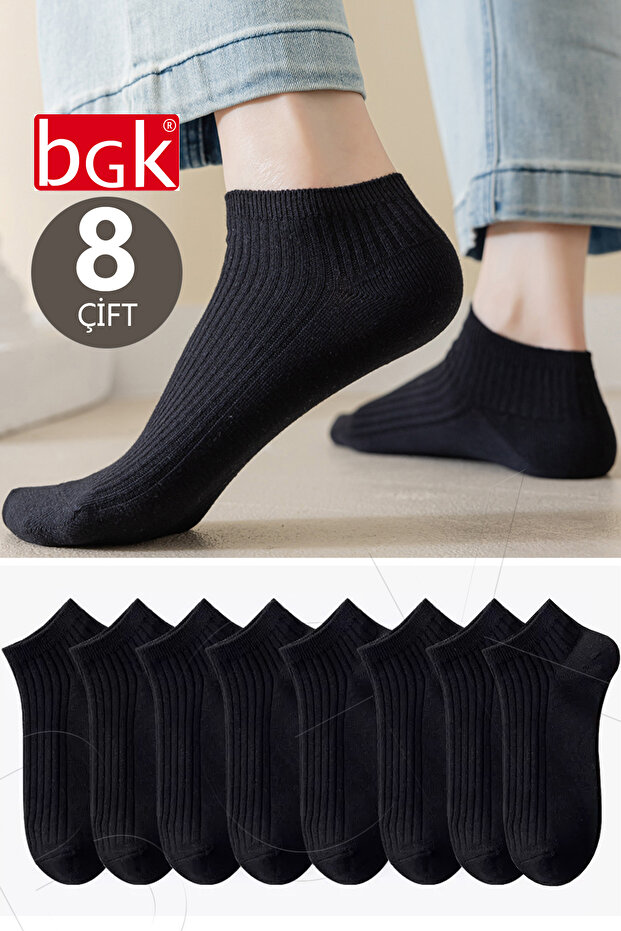 Unisex 8 Çift Pamuklu Basic Derbili Çorap (Siyah-Beyaz) - 1