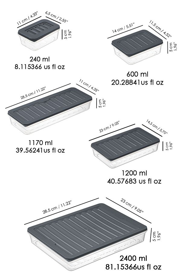 21 Parça Mikrodalga Difrize Uygun Saklama Kabı -1x2400ml 2x1170ml 2x1200ml 4x600ml 12x240ml Antrasit - 7