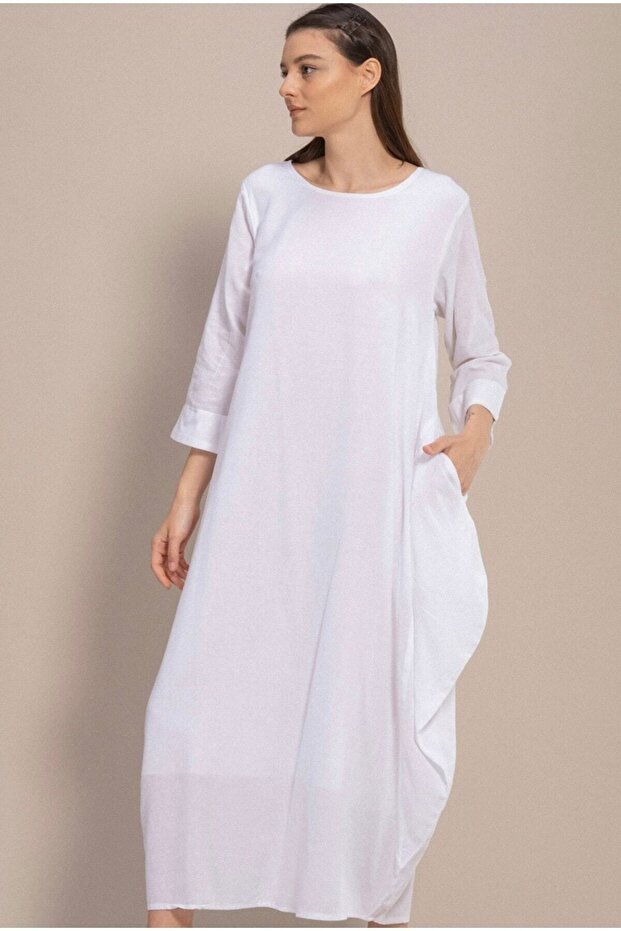 White Long Sleeve Flounce Dress
