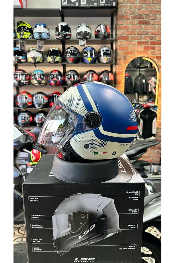 SW 715 Gemini Mavi Gri Yarım Kask - 1