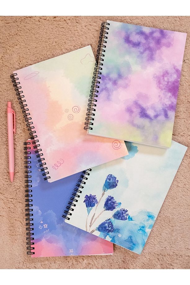 Spiralli Okul Defteri 80 yaprak 4'lü Set - A5 Boy Kareli Defter - 1