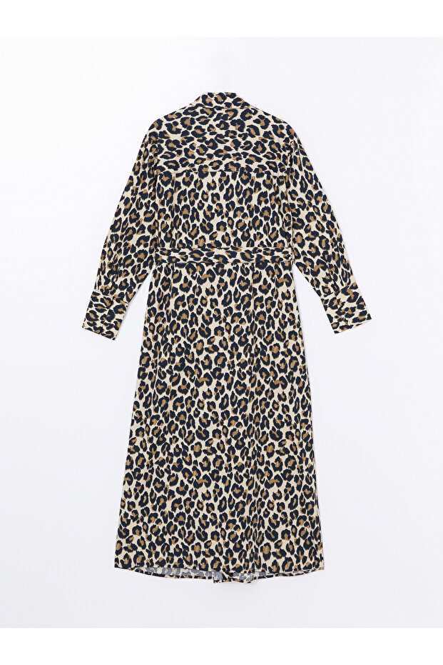 Leopar Desenli Kadın Gömlek Elbise - 2
