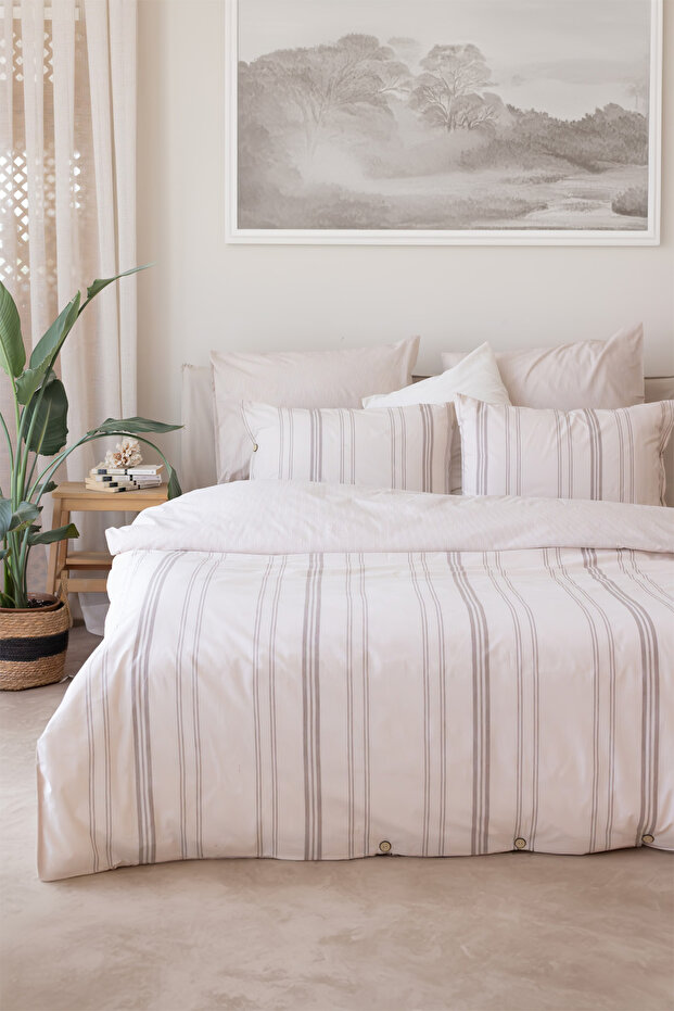 Bohemian Yarn Dyed Natural Striped Double Duvet Cover Set Cream Color Without Sheets